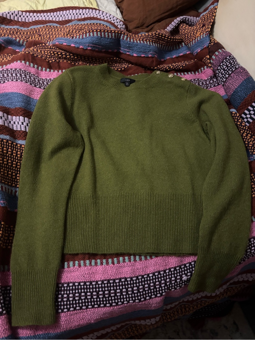 J. Crew Olive Green Button-Shoulder Women's Sweater